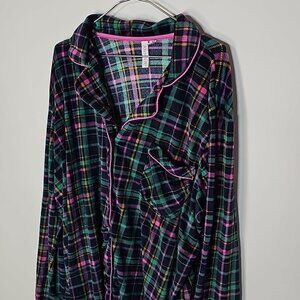 Joyspun XL green and pink plaid button down long sleeve shirt